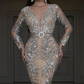 2025 new european and american style cross-border dress - gold foil long sleeve slim fit sexy mermaid train evening gown