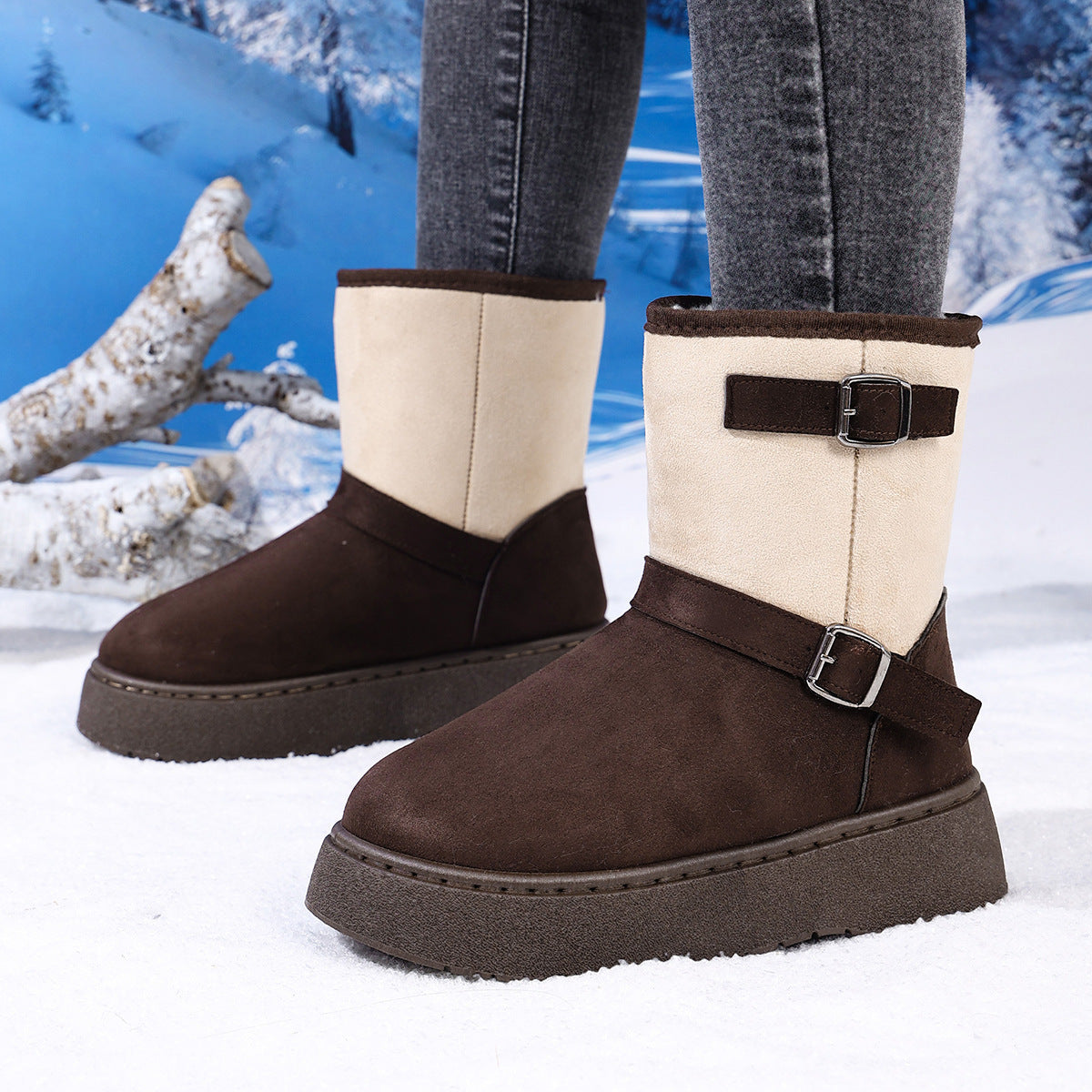2025 autumn and winter  Europe and the United States  large-size warm fashion color matching simple one-pedal snow boots wholesale