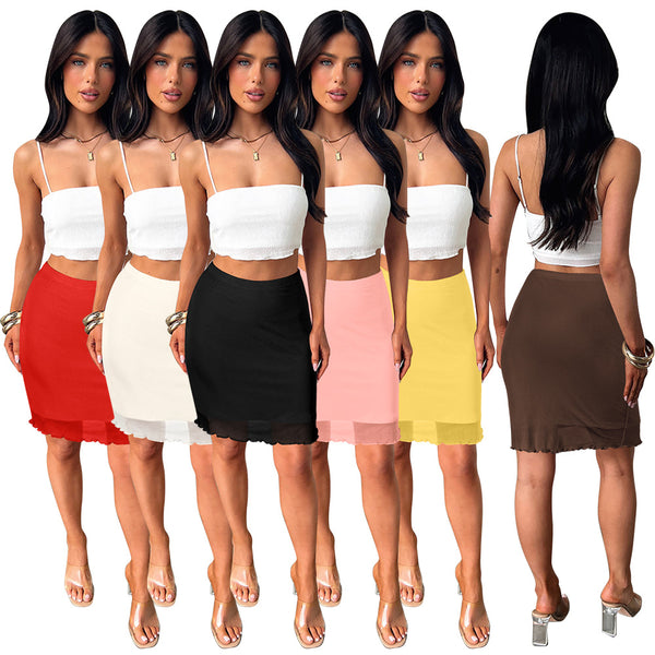 European and American summer  Wish fashion solid color, double mesh yarn, high waist over the knee, temperament transparent skirt