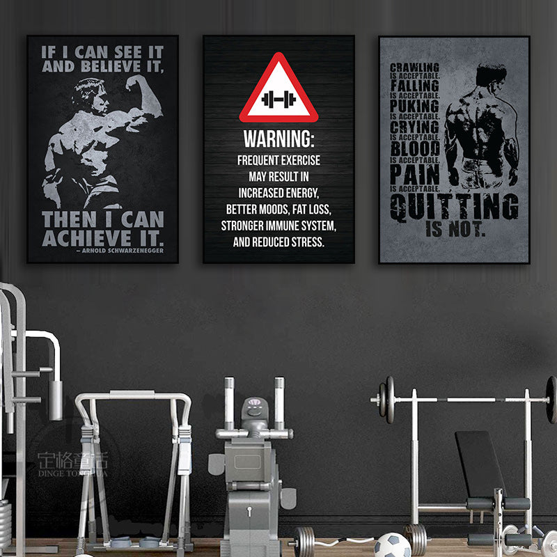 Gym wall decoration painting industrial style black and white sports inspirational poster mural boxing bodybuilding club hanging painting