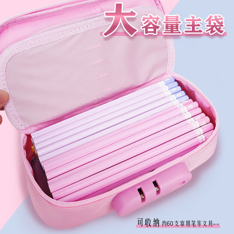 Large capacity pencil case girls 2024 new high school pencil case multi-layer combination lock stationery bag girls version