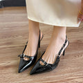 2026 spring/autumn new collection: closed-toe high heel sandals - black, elegant, versatile, unique rivet detail, patent leather stiletto, open back