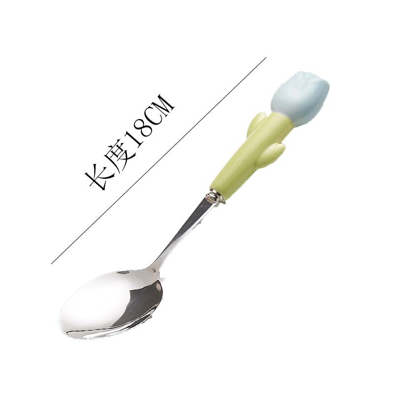 Simple 304 stainless steel kids knife, fork and spoon combination, high-looking spoon, tulip ceramic handle, steak knife