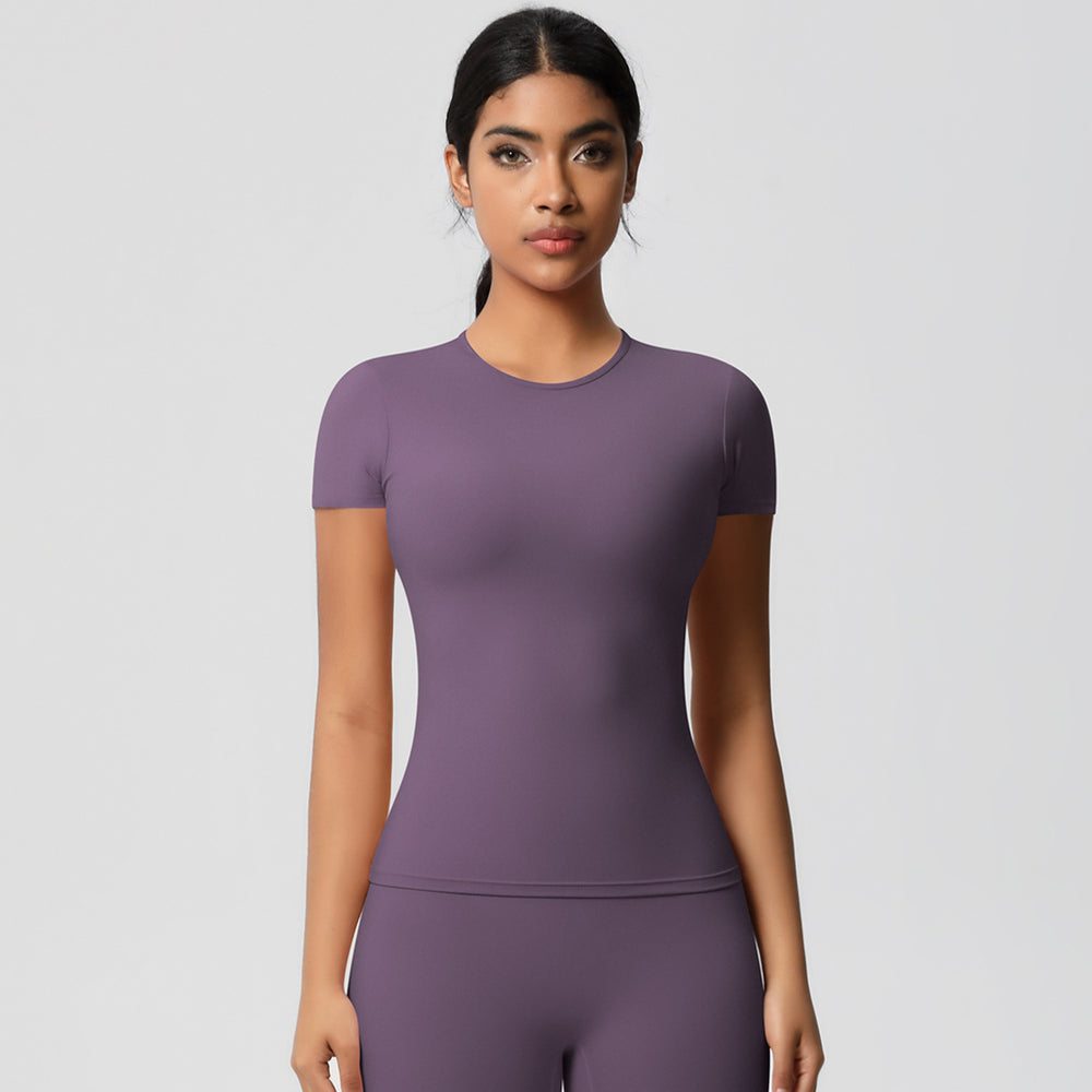 Naked feeling brushed tight short sleeve t-shirt quick-drying breathable sports tops yoga clothes outdoor casual running fitness clothes