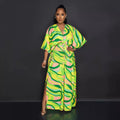 cross-border fashion  waist-printed loosecasual new bat mid-sleeve women's dress
