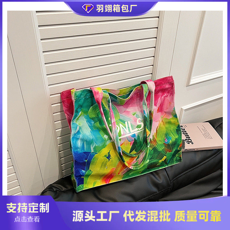 Cross-border fashion temperament high-end bag braided bag seaside vacation beach tote bag texture large-capacity messenger bag