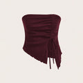 european and american women's clothing  summer new drawstring slit irregular waffle knit bodycon bandeau top