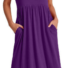 Spot 2024 new women's clothing   explosion temperament round neck pleated solid color pendulum dress