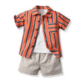 Korean style boys' summer outfit: new cotton short-sleeve shirt and shorts three-piece set - kids' casual wear