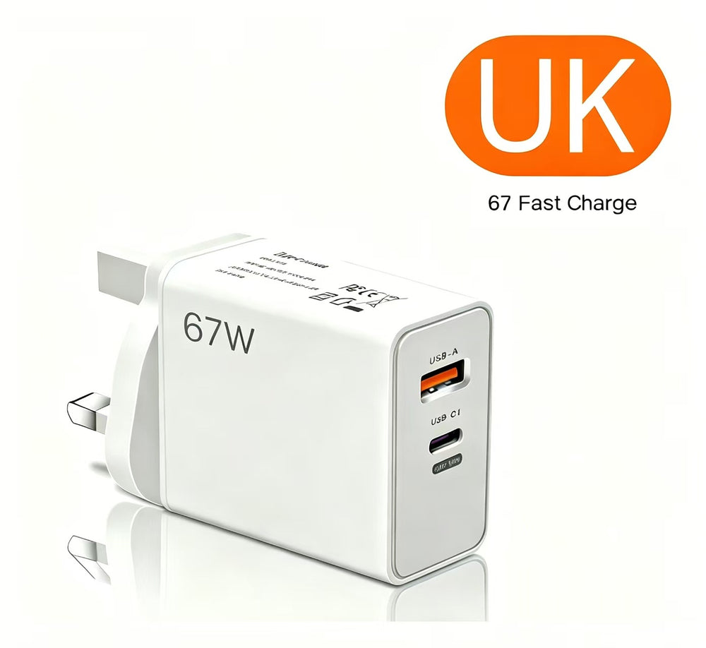 120w dual-port fast charging adapter, eu/uk plug, compatible with apple, huawei, and xiaomi phones