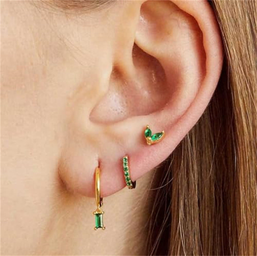 2024 new luxury geometric zircon cartilage earrings - unique, high-end copper plated gold earring set for women