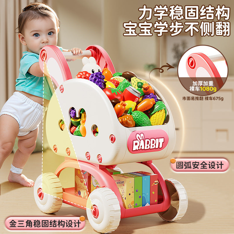 Kidsartificial supermarket shopping cart trolley toy play house fruit cutting fun boys and girls kitchen birthday products