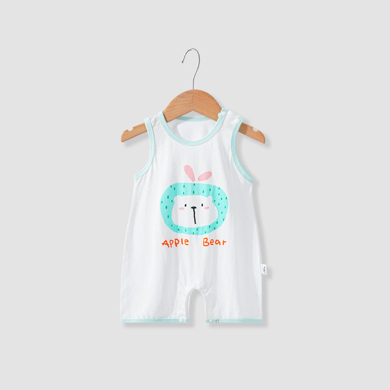 Baby sleeveless romper summer thin newborn bodysuit unisex infant crawling suit cartoon onesie