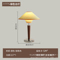 Vintage walnut double-layered conical fabric table lamp with linen shade - retro cream style for bedroom nightstand or study