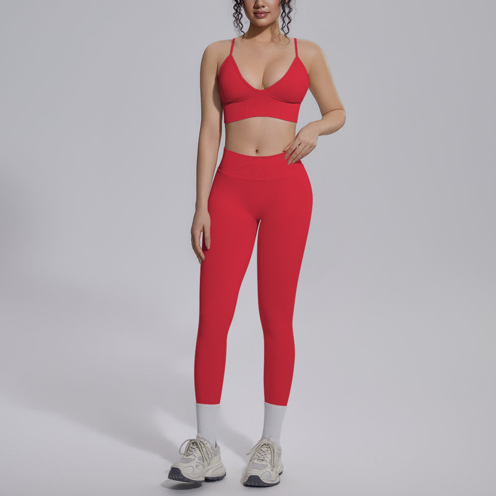 New seamless solid color high-waisted workout set - four-piece yoga, running & fitness apparel