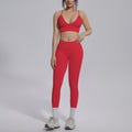 New seamless solid color high-waisted workout set - four-piece yoga, running & fitness apparel