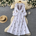 Ethnic style heavy industry embroider red dress women's summerk-stylelong sleeves waist slimming look a-line long skirt holiday style