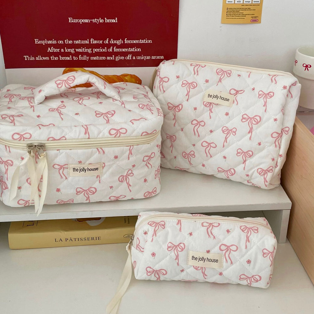 Cute and fresh bowknot makeup bag - large capacity student dorm storage pouch & pencil case set