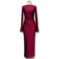 solid color crew neck right angle shoulder flared sleeve ruched bodycon mini dress -  international trade