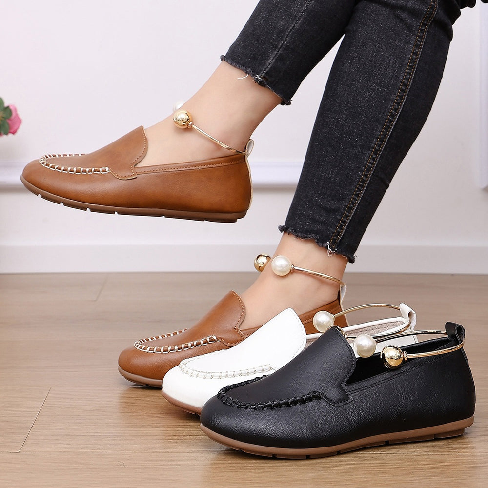 women's plus size round toe loafers - leather slip-ons, versatile casual moccasins