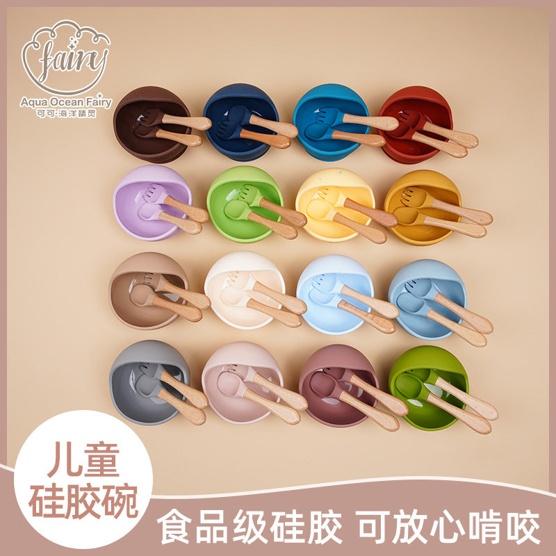 Customized food-grade silicone children's suction cup bowl, special bowl for baby complementary food, baby anti-scalding and anti-drop silicone bowl