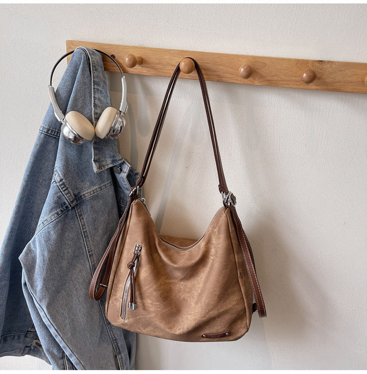 retro large capacity bag women's 2025 autumn/winter new casual shoulder bag crossbody bag fashionable versatile backpack