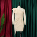 D378 european and american plus size women's fashion: elegant, slimming, one-shoulder ruffle hem bodycon plus size export dress