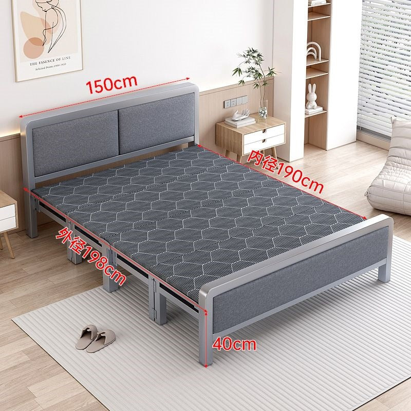 Four-fold foldable bed single bedfor homesimple office lunch break double rental house adult iron bed