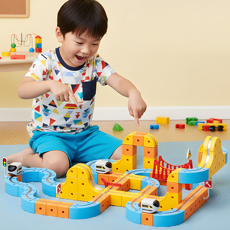 electric magnetic rail car small train kids educational toy assemble building block high-speed rail magic stereo toy
