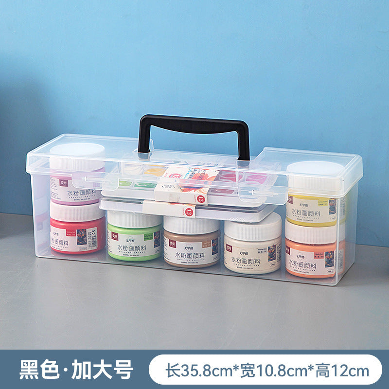 Portable Art Student Tool Box Large Capacity Desktop Transparent Painting Paint Box Brush Stationery Storage Box