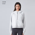Fall and winterfleece-linedheattech yoga wear half-zip hooded sweatshirt outdoor fitness loose sports tops women's daw139