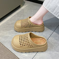 Summer new thick soleplatform shoes non-slip cut out breathable half slippers women's sandals pure color cut outoutwear toe shoes