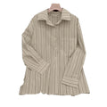 Amazon fashion cross-border women's retro vertical stripesloose lapel shirt lazy style casuallong sleevesshirt