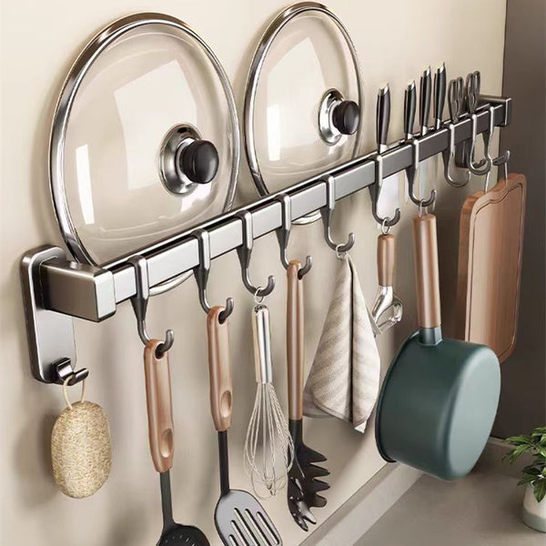 Kitchen hook No punching hanging rod Space aluminum wall hanging row hook Removable kitchen rack Spatula Spoon Knife holder