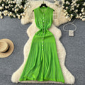 Chanel-inspired, high-end vintage v-neck sleeveless single-breasted cinched waist crochet knit dress - spring/summer 2025 collection