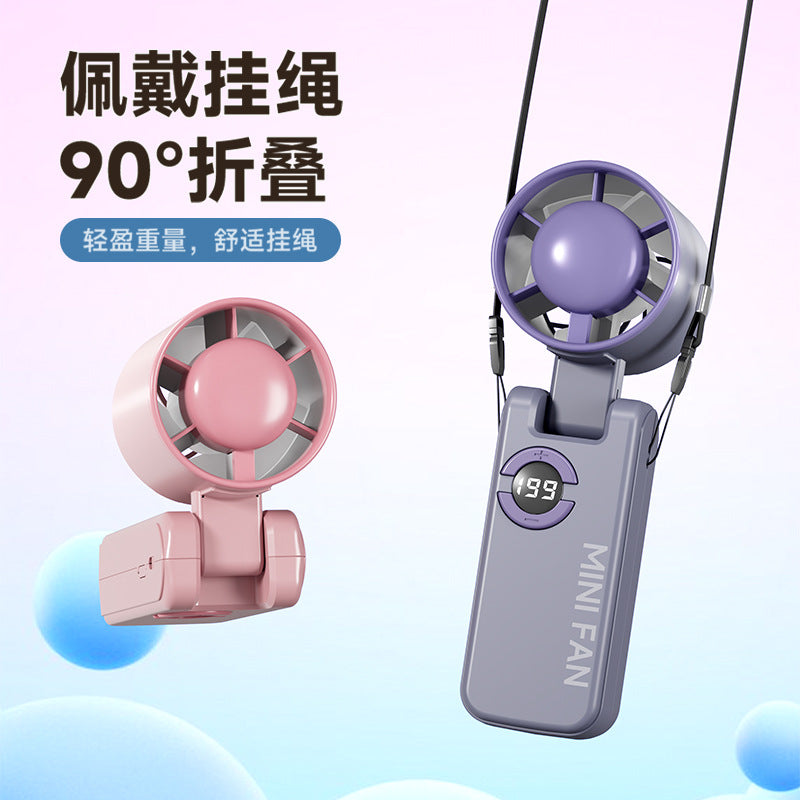 2026 new cross-border high-speed fan: usb digital display desktop foldable neck hanging mini handheld fan