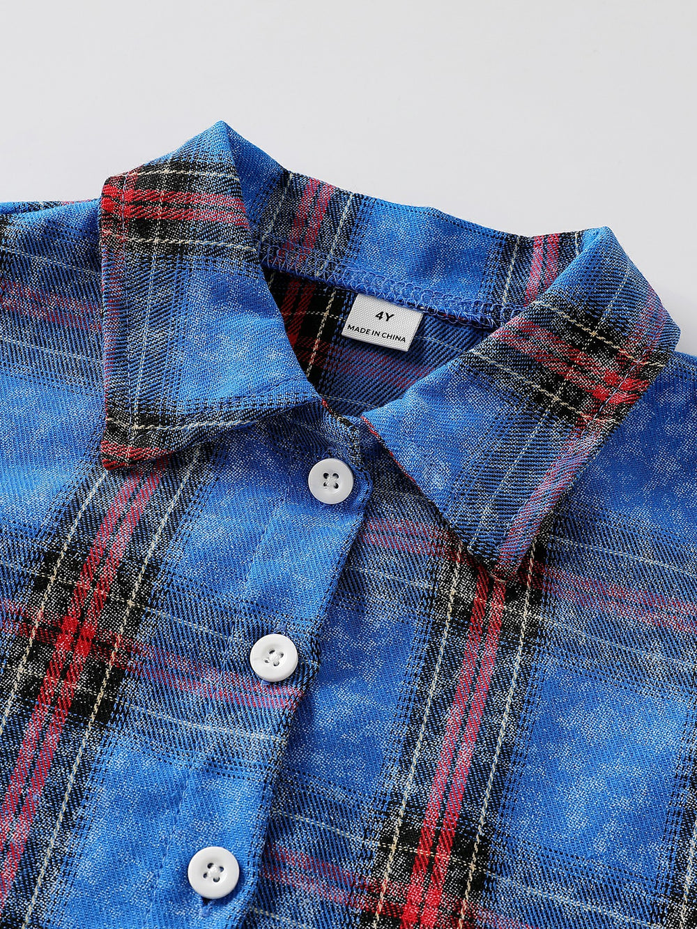 cross-border exclusive: trendy, playful, and energetic blue plaid shirt, jeans, and appliqué embroidered top three-piece set