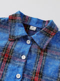 cross-border exclusive: trendy, playful, and energetic blue plaid shirt, jeans, and appliqué embroidered top three-piece set