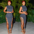 European and american style women's skirt set -  cross-border fashion: sexy lace-up vest top with bodycon slit skirt
