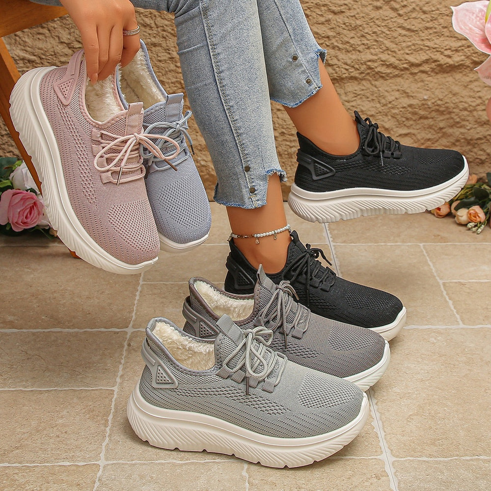 Exportfall and winternew arrivalfly woven mesh breathable thick solefleece-linedthickened cotton shoes work clothingcasual walking dad shoes for women