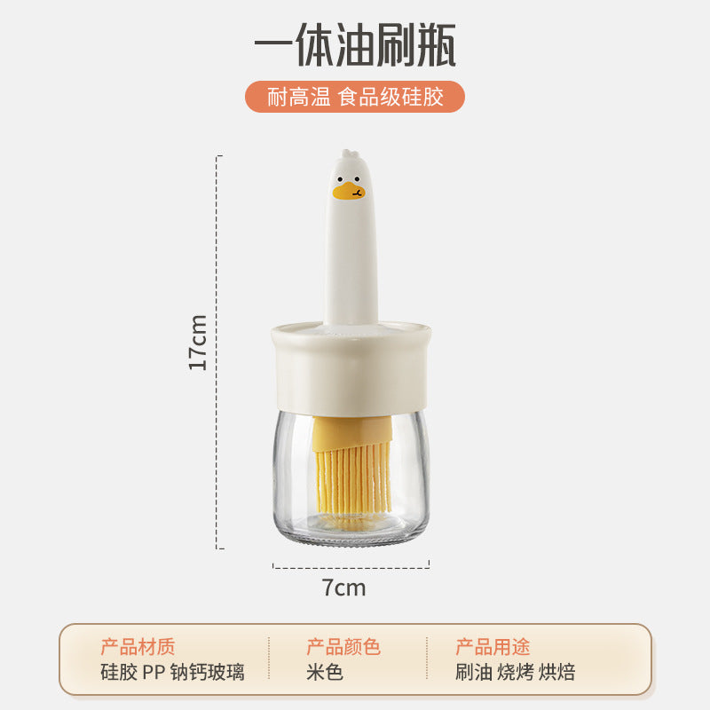 Cartoon oil brush with bottle, kitchen household high temperature resistant oil brush, integrated food grade silicone oil pot brush with oil bottle