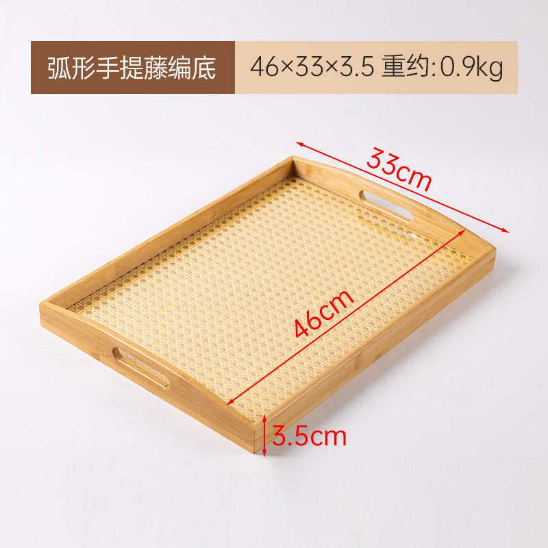 Accessible luxury retro nanzhu tea tray tray bamboo commercial rectangular tea tray pastry handle bbq serving plate