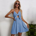 cross-border women's strappy bow cotton linen slip dress mini dress - perfect for beach vacations