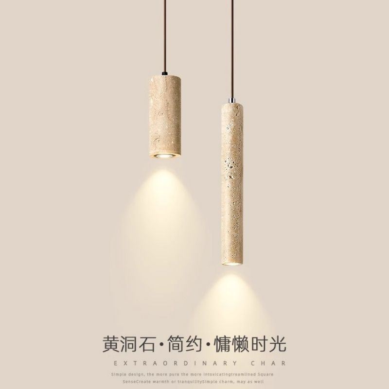Yellow travertine bedroom bedside chandelier Japanese wabi-sabi retro walnut living room background wall bar hanging line lamp
