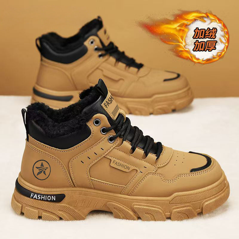 Boots men's 2025new arrivalwinterworkwear shoes men's shoes fleece-linedthickened cotton boots snow boots men's cotton shoes
