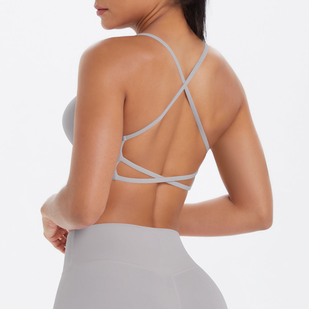 Fashion cross-border thin strap cross back yoga sports intimates large backless breathable fitness bra yoga wear for women
