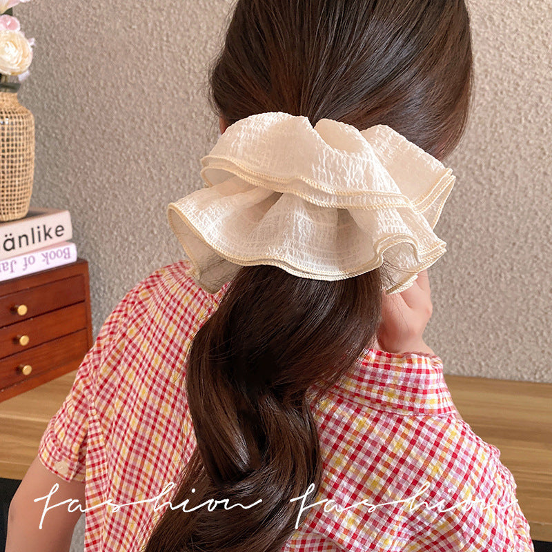 Summer sweet and gentle light blue oversized four-layer ruffle trim scrunchie - 2025 new hair accessory