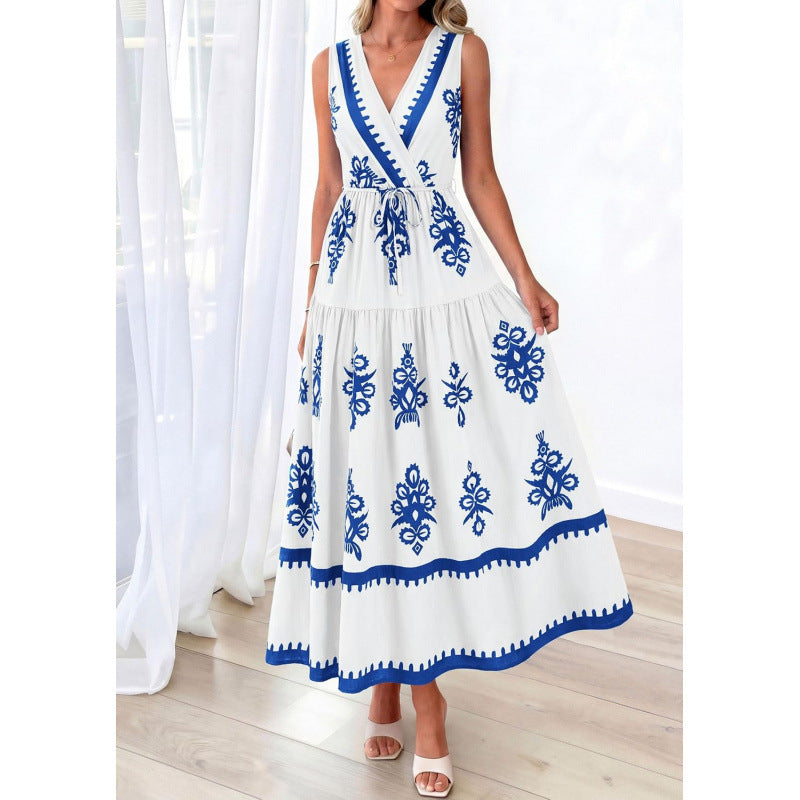 Amazon fashion v neck sleeveless suspender skirt women's  summer bohemia style beach vacation skirt