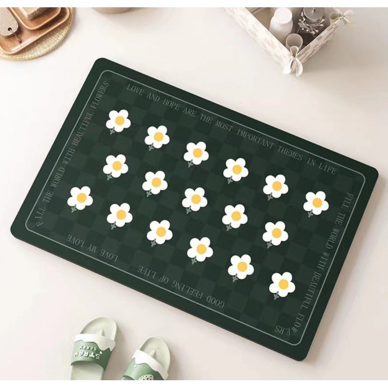 Daisy diatomaceous earth bath mat - absorbent, non-slip, quick-drying floor mat for home bathroom, toilet, and entryway