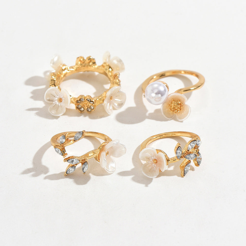European and american cross-border baroque irregular imitation pearl ring set - vintage french style asymmetrical open knuckle jewelry